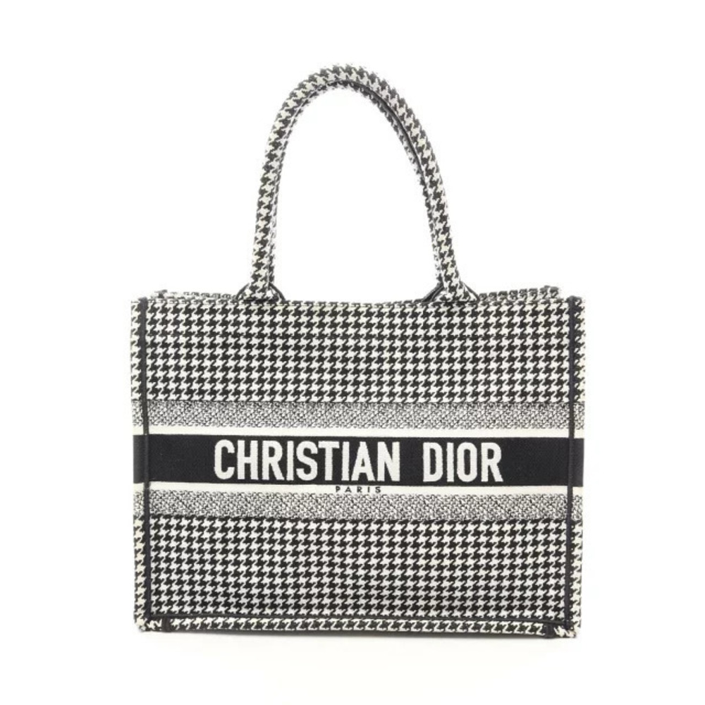 Christian Dior Book Tote Houndstooth Bag Canvas White Black